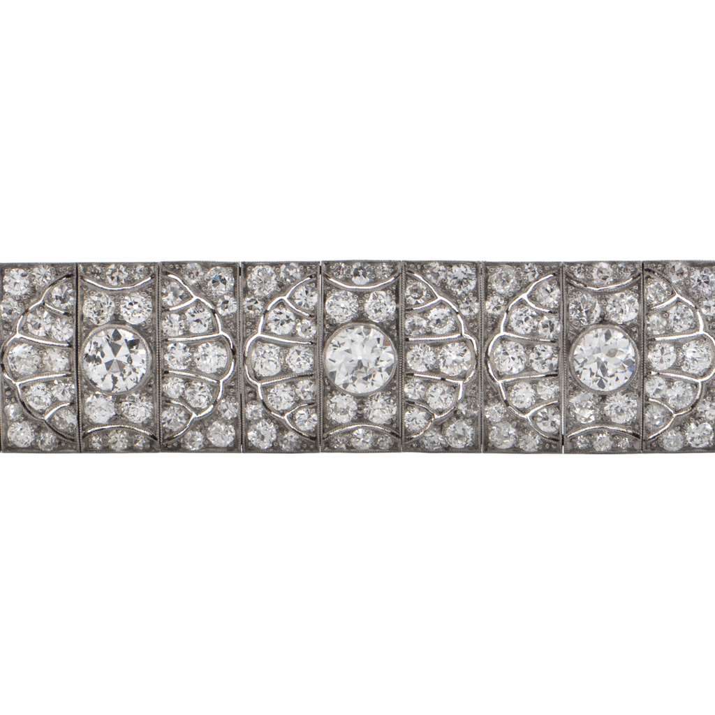 Exceptional Antique Art Deco Platinum Diamond Bracelet, Mallett, England. + Montreal Estate Jewelers