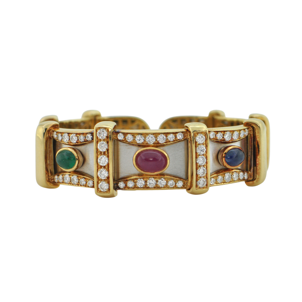 Precious Gem Cuff Bracelet 18k yellow & white gold- Fine Quality + Montreal Estate Jewelers