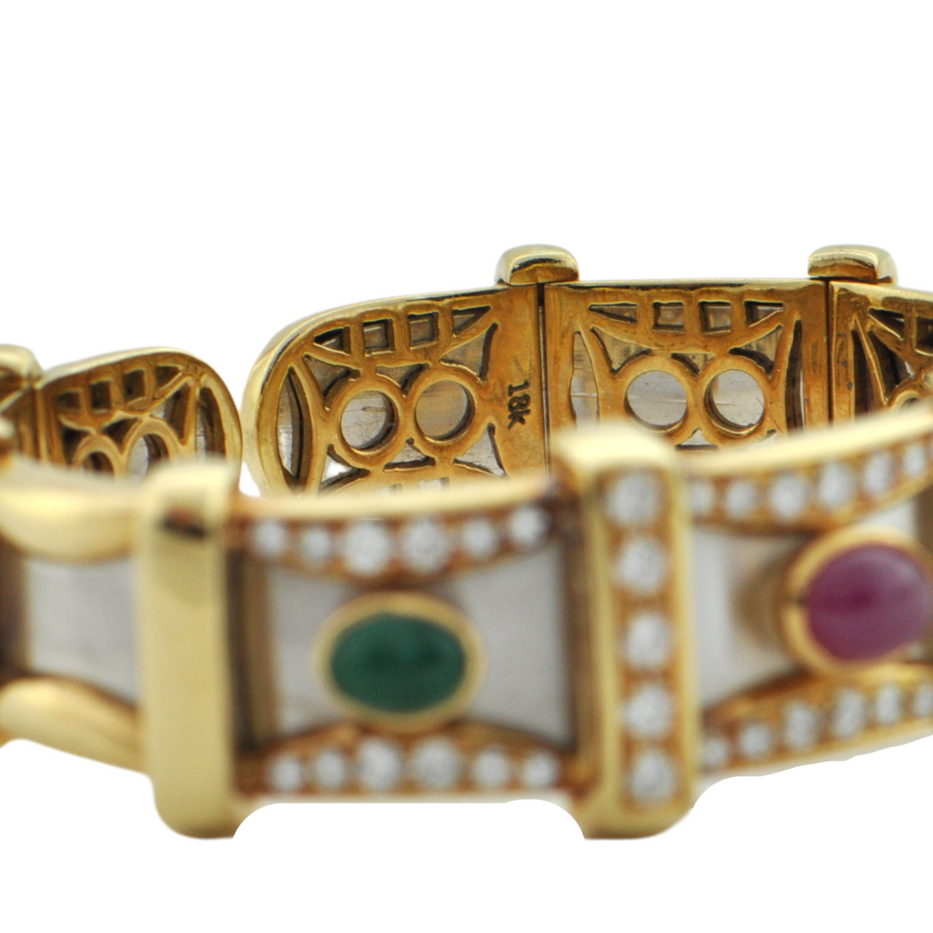 Precious Gem Cuff Bracelet 18k yellow & white gold- Fine Quality + Montreal Estate Jewelers