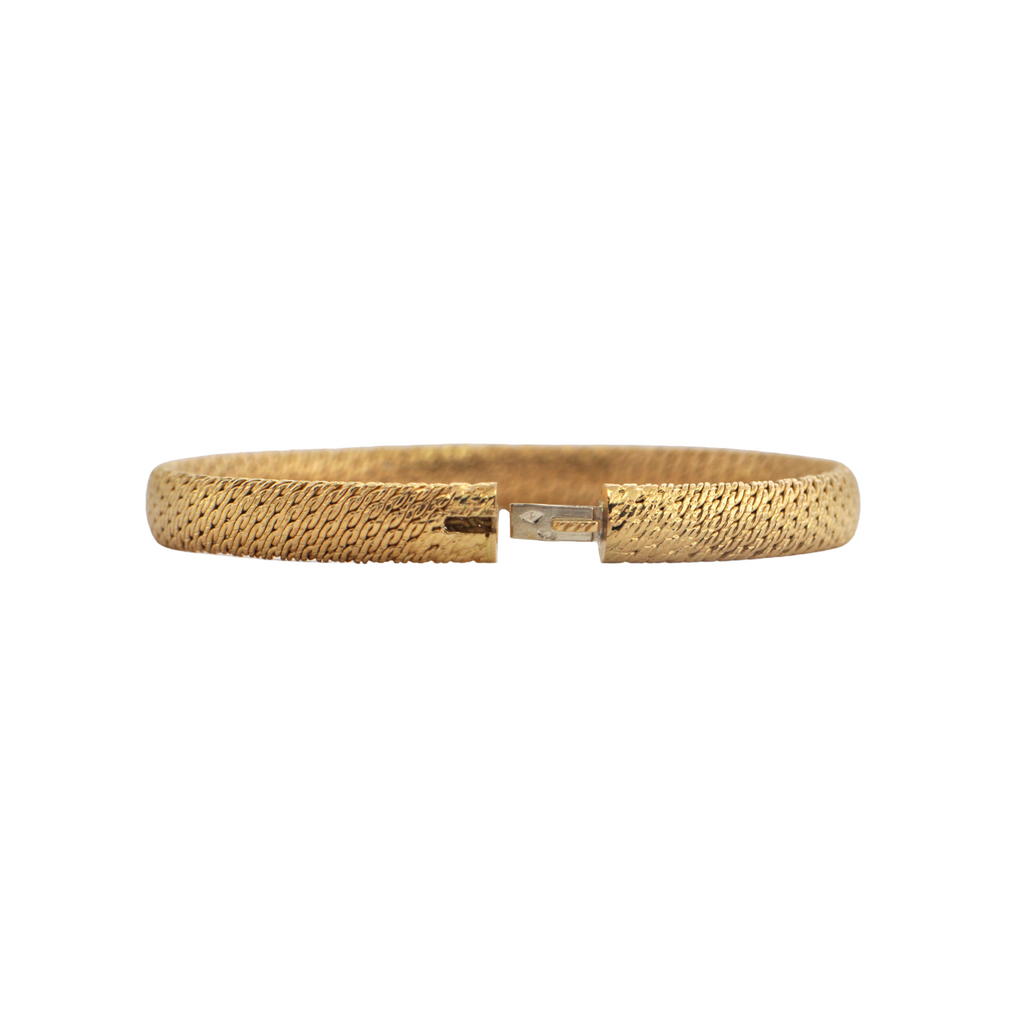 Estate French 18k Gold Round Flexible Woven Link Bangle Bracelet + Montreal Estate Jewelers