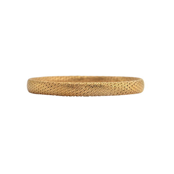 Estate French 18k Gold Round Flexible Woven Link Bangle Bracelet + Montreal Estate Jewelers