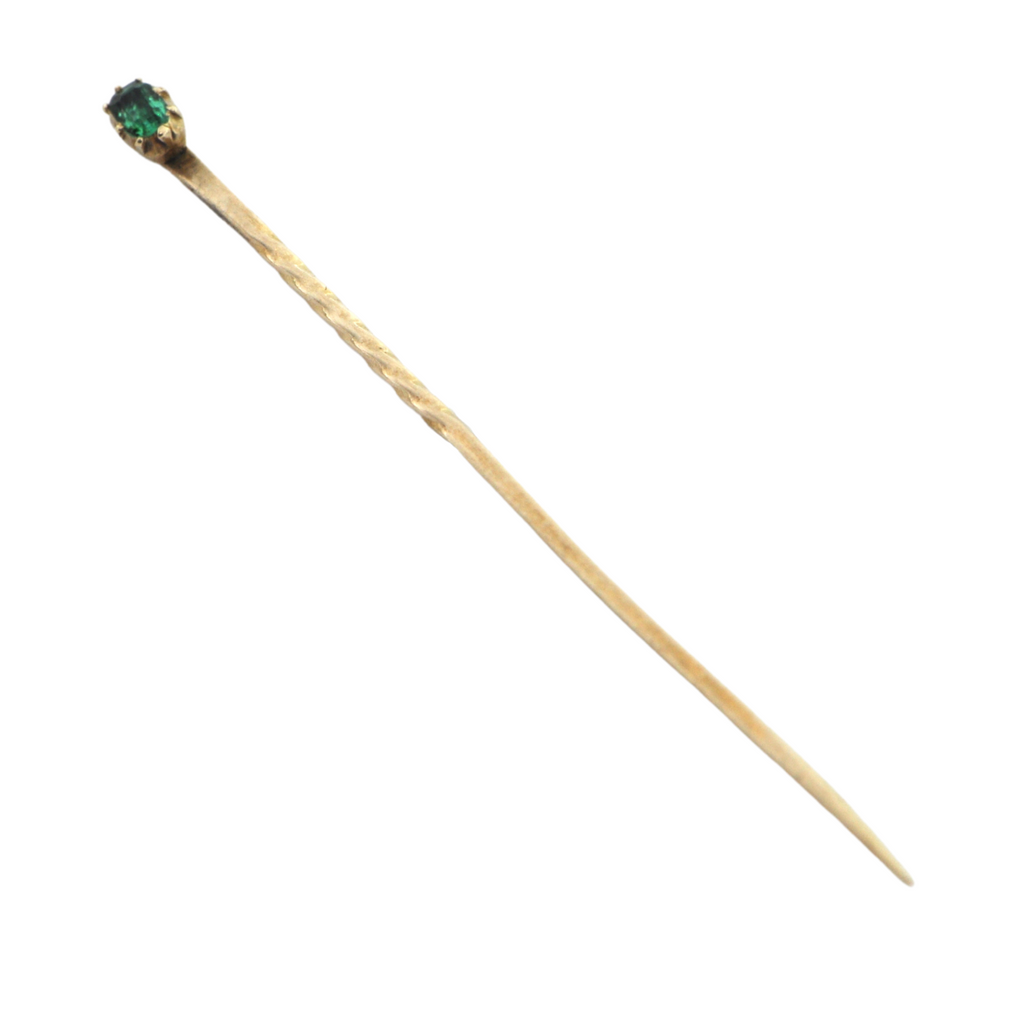 Antique 14K Yellow Gold Emerald Stick Pin + Montreal Estate JewelersAntique 14K Yellow Gold Emerald Stick Pin + Montreal Estate Jewelers