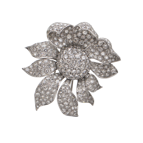 22.0CT Flower Diamond 18k White Gold Brooch/Pendant C. 1960