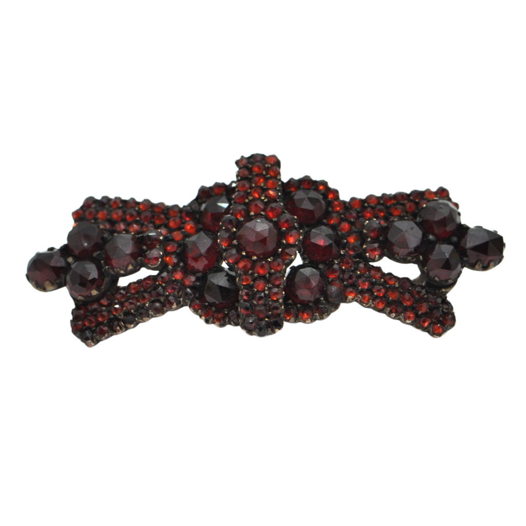 Antique Victorian Vermeil Bohemian Red Garnet Brooch  + Montreal Estate Jewelers