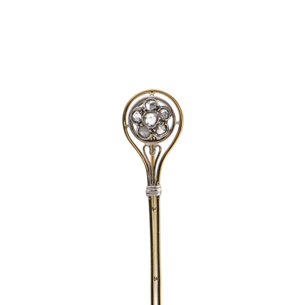 Antique Diamond 18K Yellow Gold and Silver Overlay Stickpin