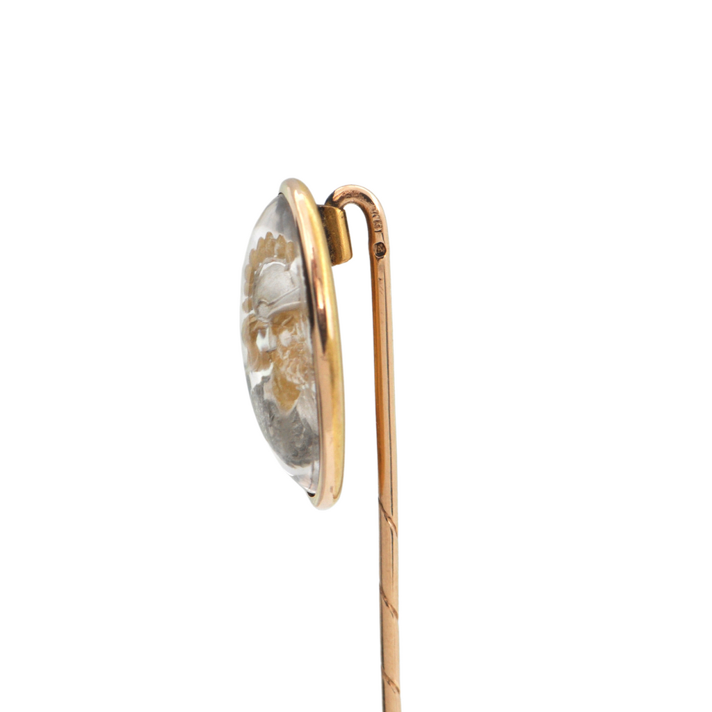 Rare Antique Attributed French 14K Gold Reverse Intaglio Centurion Stickpin C.1860 + Montreal Estate Jewelry