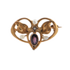 Antique Art Nouveau  Amethyst and Pearl 14K Gold Brooch + Montreal Estate Jewelers