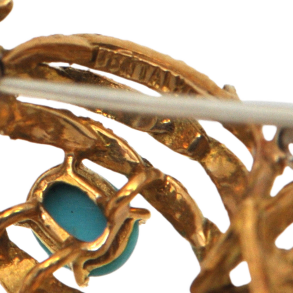 Retro Italian Turquoise and Diamond 18K Gold Brooch + Montreal Estate Jewelers