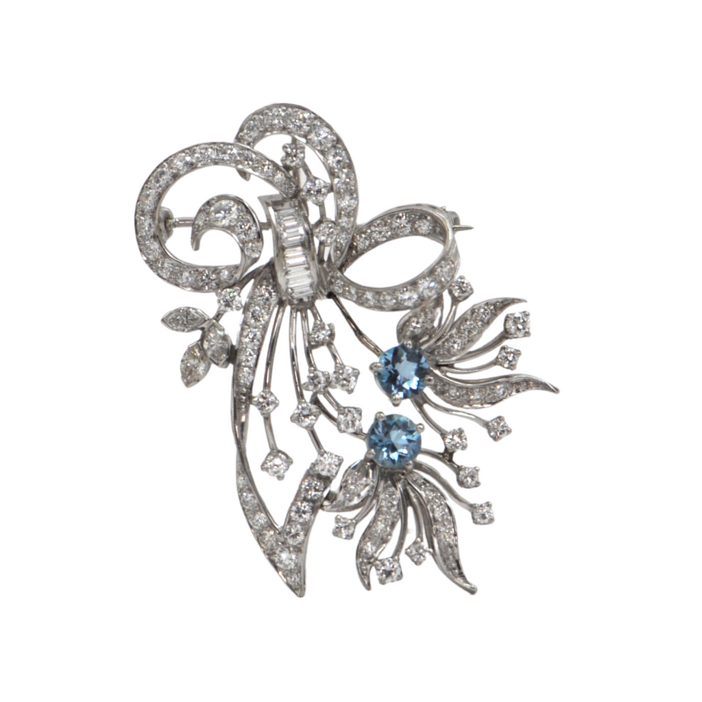 Estate Diamond and Aquamarine Platinum Brooch/Pendant + Montreal Estate Jewelers