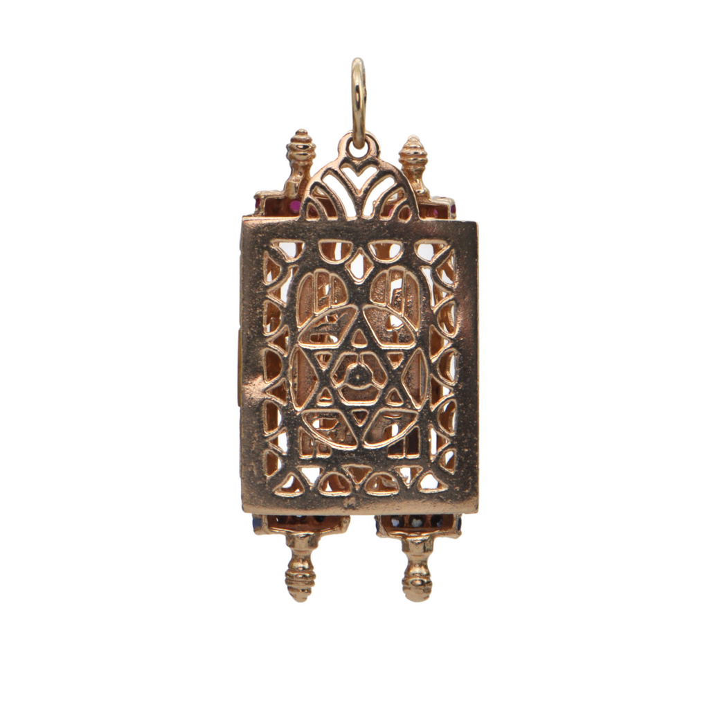 Vintage Multi-Gemstone 14K Two-Toned Gold Torah Scroll Charm + Montreal Estate Jewelers