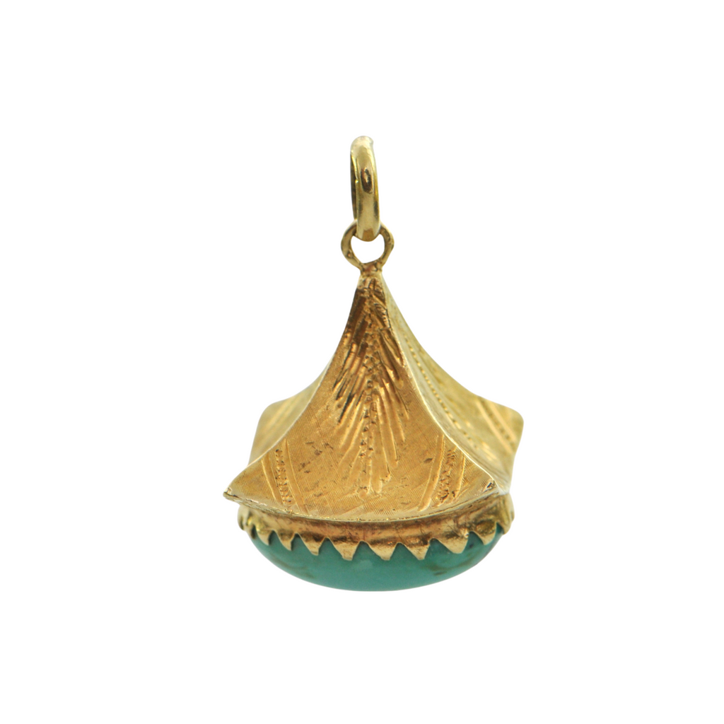 Vintage retro Turquoise 18K Yellow Gold Lantern Charm + Montreal Estate Jewelers