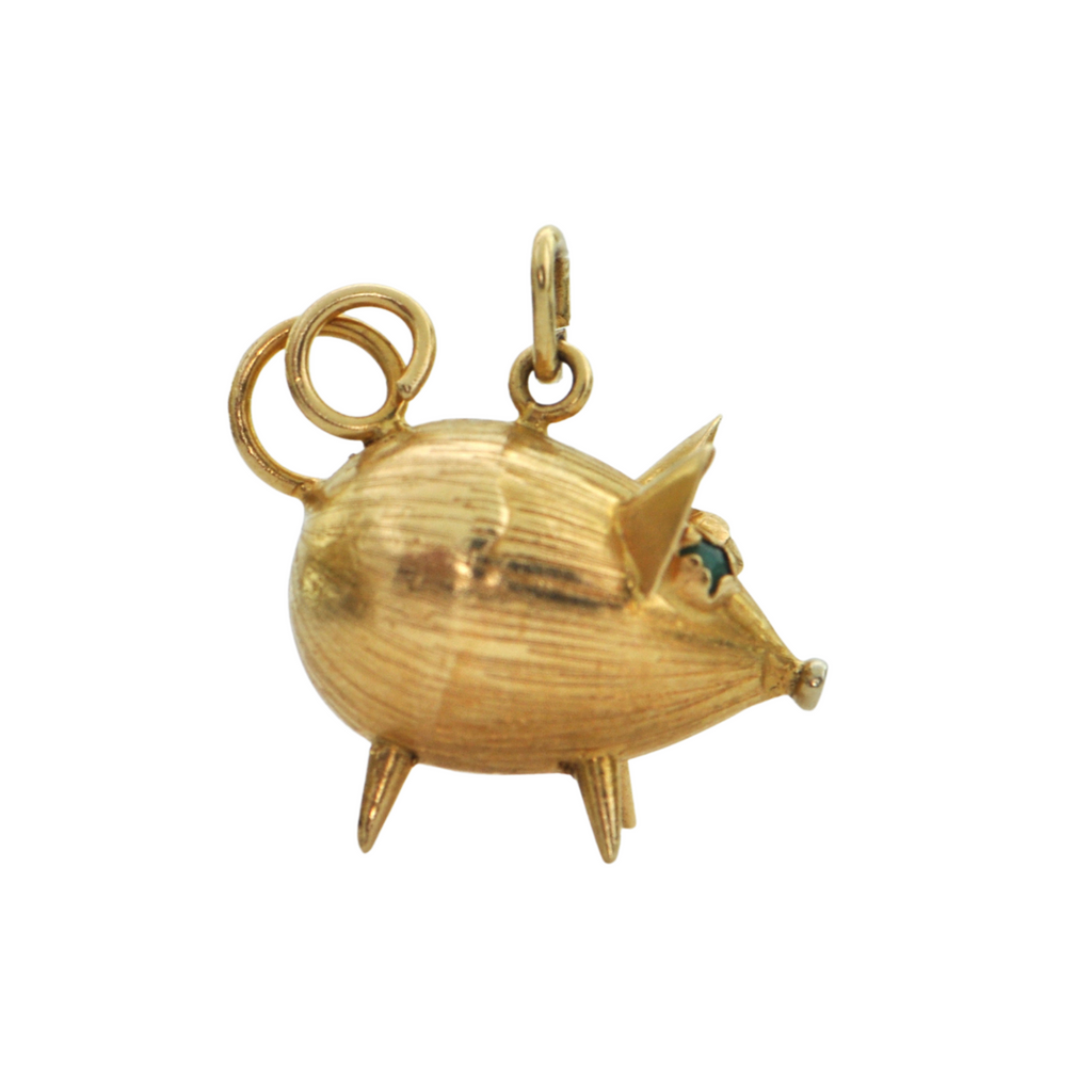 Vintage 18K Yellow Gold Pig Charm + Montreal Estate Jewelers