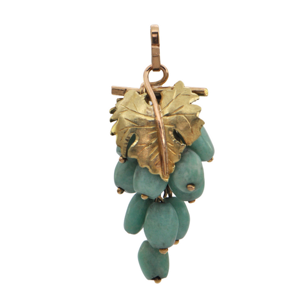 Vintage Italian Amazonite 18K Two-Toned Gold Grape Vine Charm + Montreal Estate Jewelers