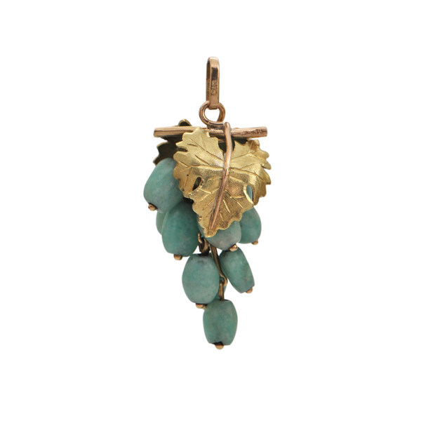 Vintage Italian Amazonite 18K Two-Toned Gold Grape Vine Charm + Montreal Estate Jewelers