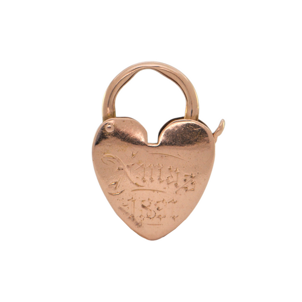 Antique 14k Rose Gold Heart Lock Charm (C.1891) + Montreal Estate Jewelers