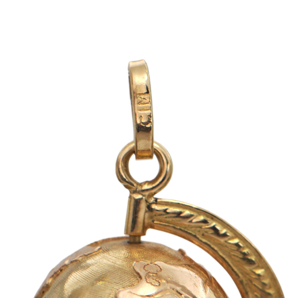 Vintage 18k Gold Mechanical Terrestrial Globe Charm + Montreal Estate Jewelers