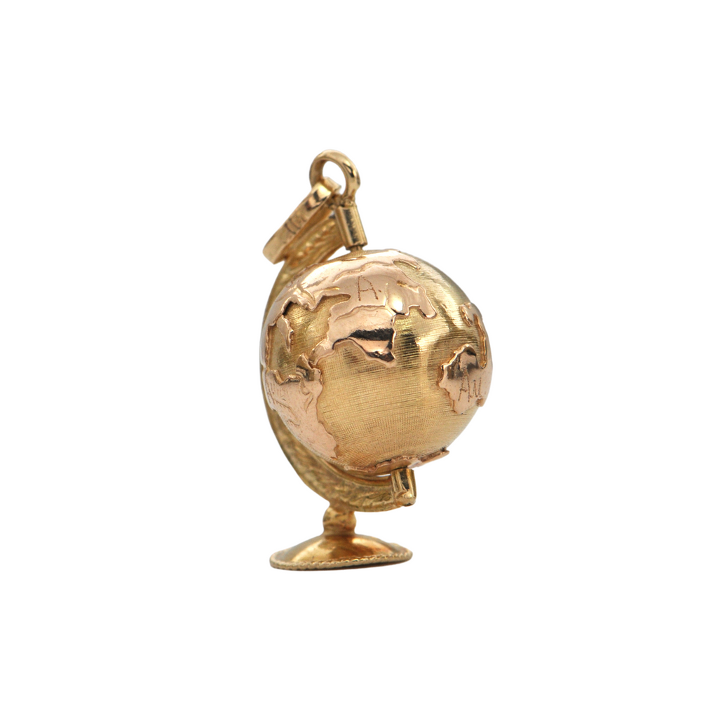 Vintage 18k Gold Mechanical Terrestrial Globe Charm + Montreal Estate Jewelers