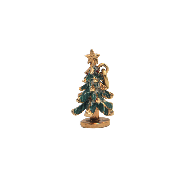 Vintage 14K Gold and Enamel Christmas Tree Charm  + Montreal Estate Jewelers