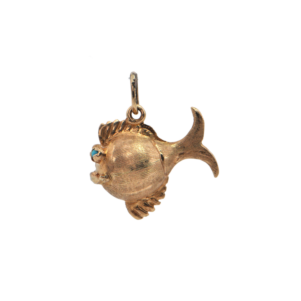 Vintage Turquoise 14k Gold Fish Charm + Montreal Estate Jewelers