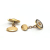 18K Yellow Gold Antique Mother of Pearl, Enamel & Diamond Cufflinks + Montreal Estate Jewelers