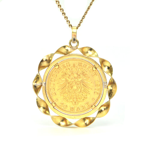 21K Yellow Gold 20 Mark Coin with 18K Bezel Pendant (1857) + Montreal Estate Jeweler