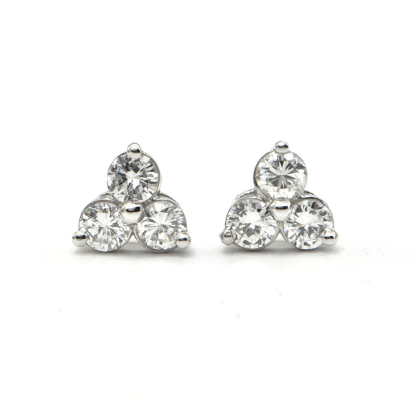 1.01CT Three Diamond 18K White Gold Stud Earrings + Montreal Estate Jewelers