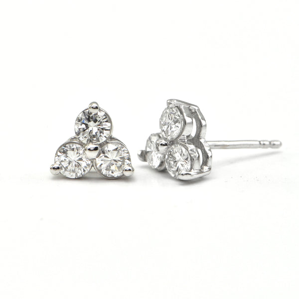 1.01CT Three Diamond 18K White Gold Stud Earrings + Montreal Estate Jewelers