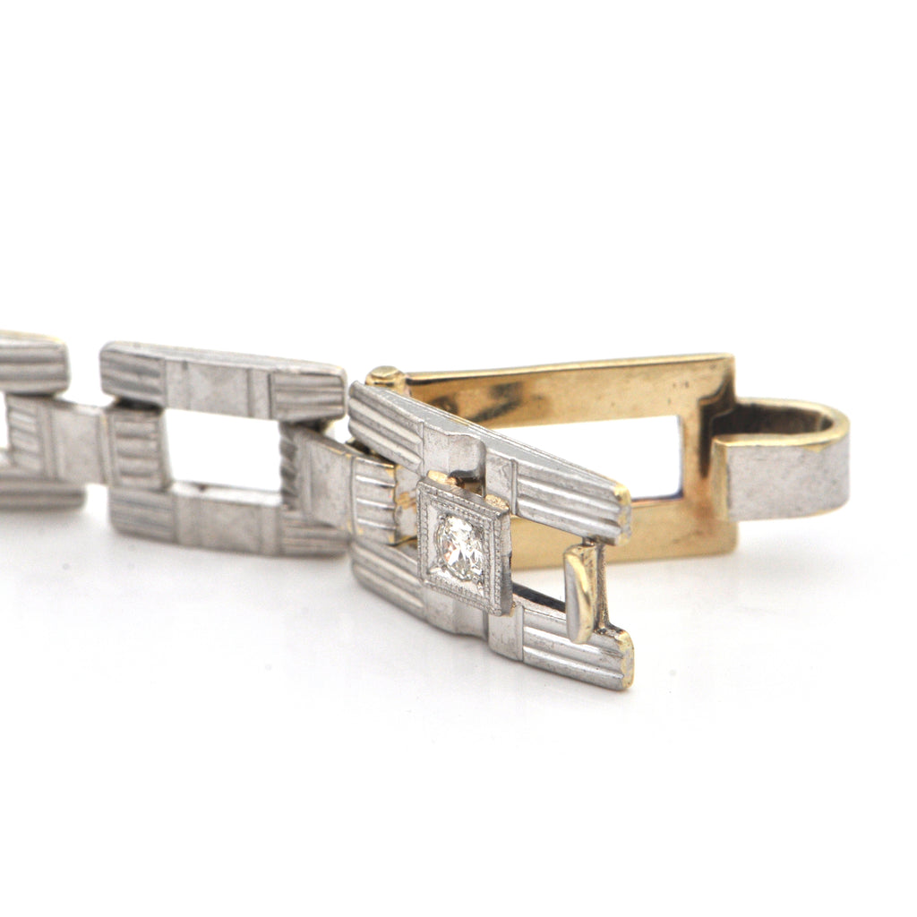 Art Deco 0.35CT Diamond and 14K White and Yellow Gold Bracelet + Montreal Estate Jewelers