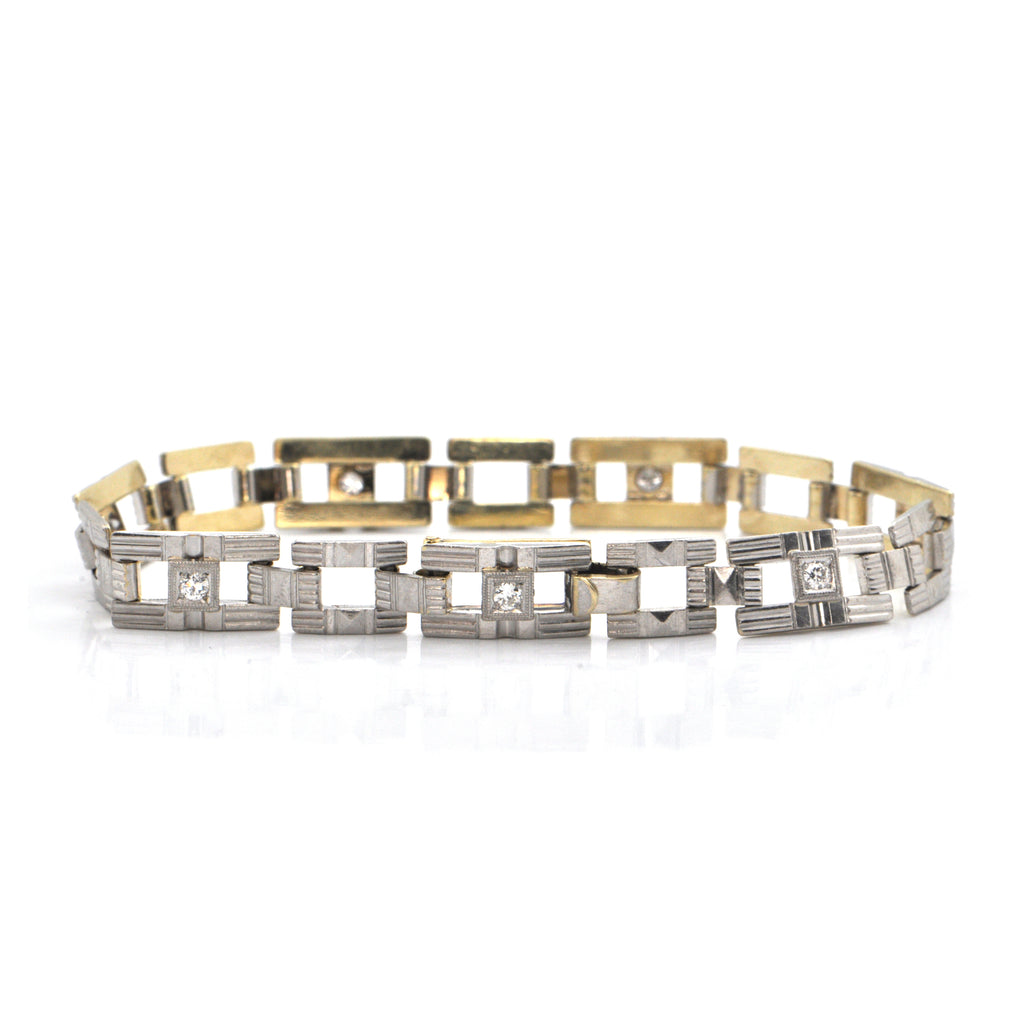 Art Deco 0.35CT Diamond and 14K White and Yellow Gold Bracelet + Montreal Estate Jewelers