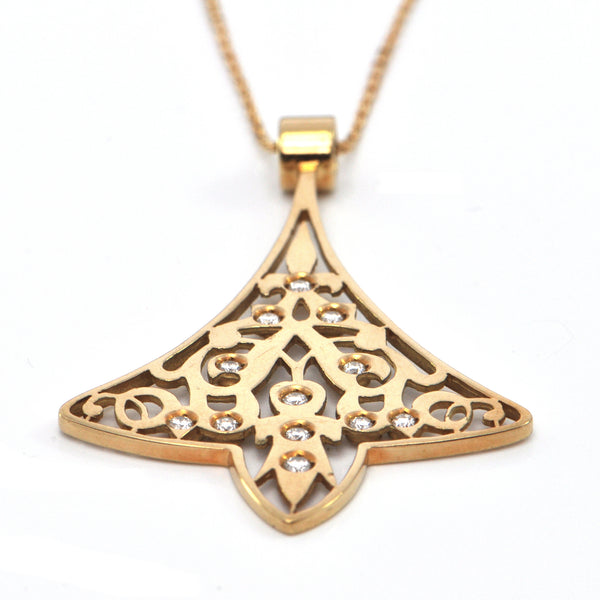 Bell Inspired 18K Yellow Gold and Diamond Pendant C. 1940 + Montreal Estate Jewelers