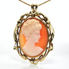 Victorian 14K Yellow Gold Shell Cameo Pendant of Woman + Montreal Estate Jewelers