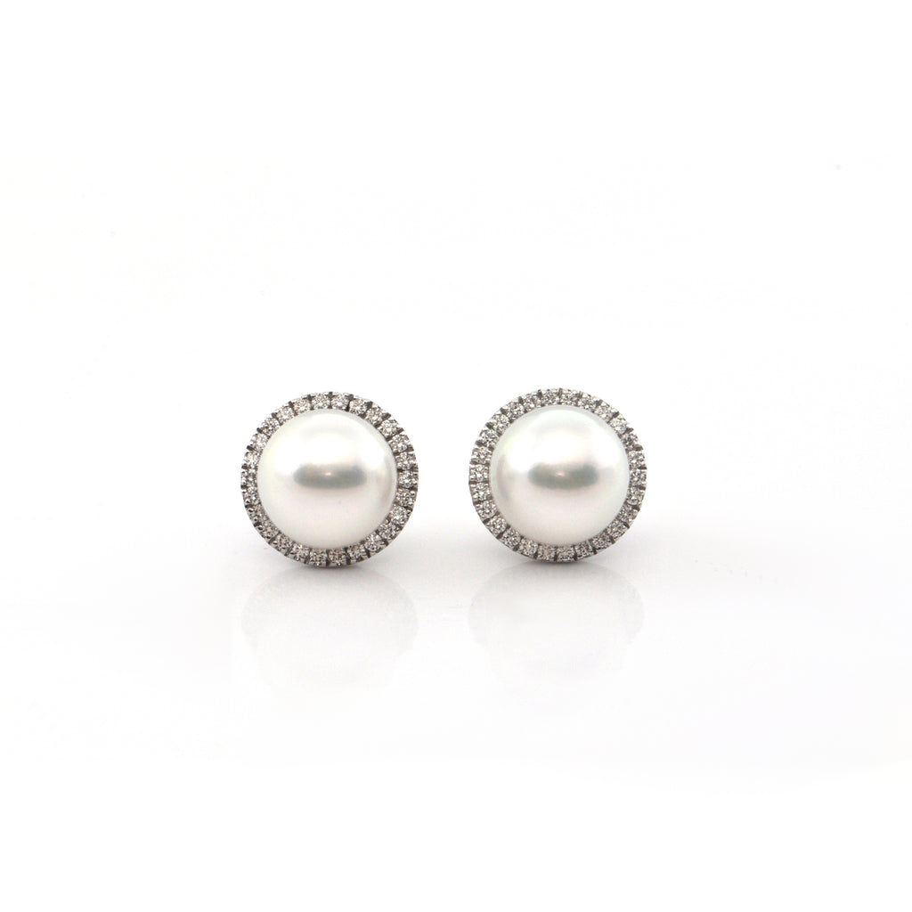 0.65CT Diamond 18K White Gold  Pearl Earring Enhancers + Montreal Estate Jewelers