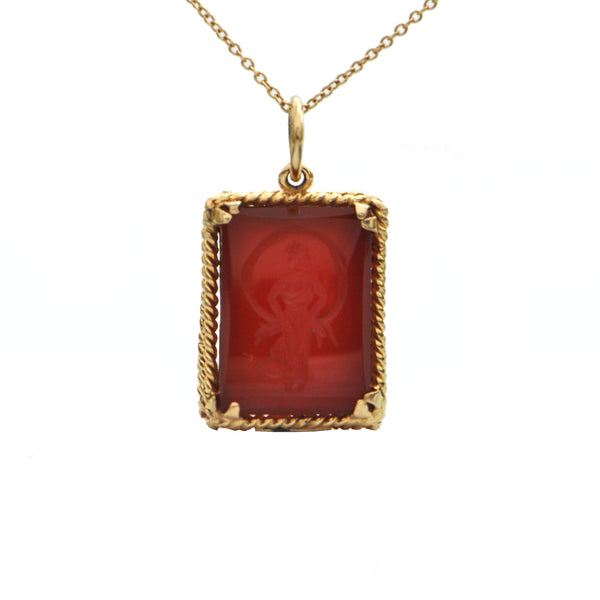 Birks Carnelian 18K Yellow Gold Pendant + Montreal Estate Jewelers