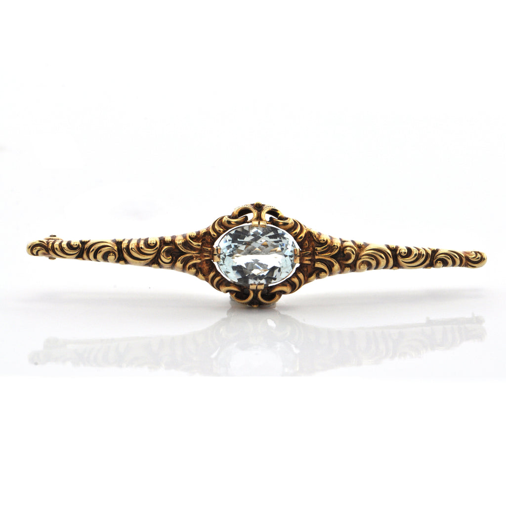 Antique Victorian 14K Yellow Gold and Aquamarine Brooch C.1880's + Montreal Estate Jewelers