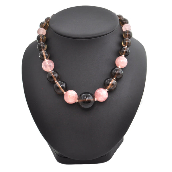 Vintage Smoky Quartz & Rose Quartz Bead Necklace C. 1940-1950 + Montreal Estate Jewelers