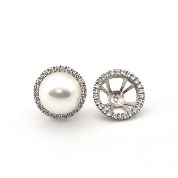 0.65CT Diamond 18K White Gold  Pearl Earring Enhancers + Montreal Estate Jewelers