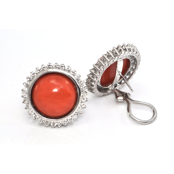 1.8CT Diamond and Red Coral Ear Clips  C.1970-1980 + Montreal Estate Jewelers