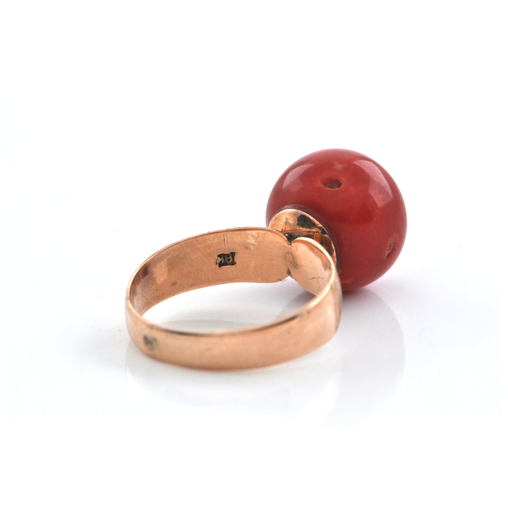 Antique Coral and 18K Gold Ring + Montreal Estate Jewelers