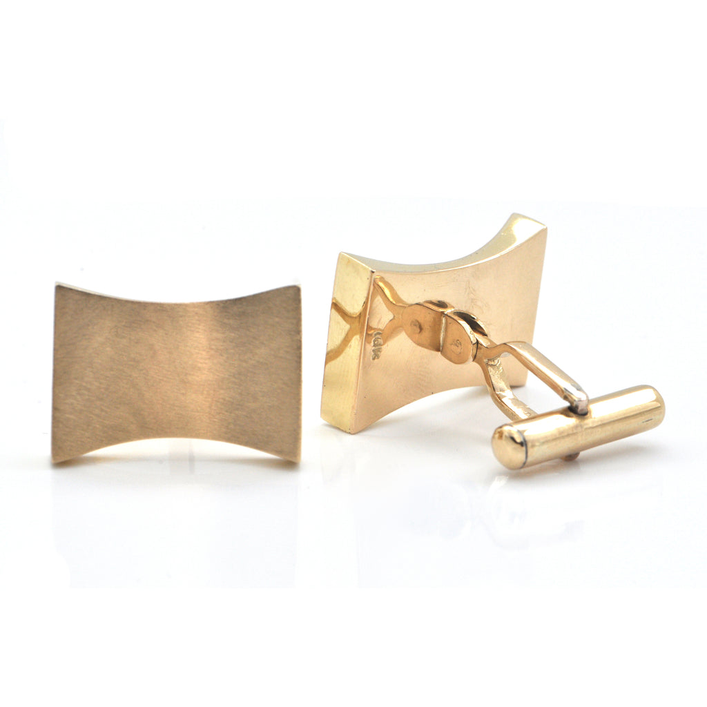 Vintage 18k Yellow Gold Curved Rectangular Cufflinks + Montreal Estate Jewelers