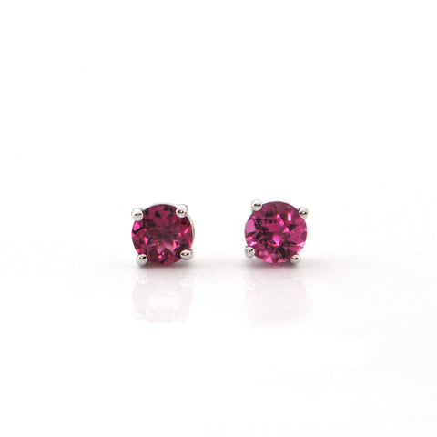 1.00 CT Pink Tourmaline and 18K White Gold Stud Earrings + Montreal Estate Jewelers