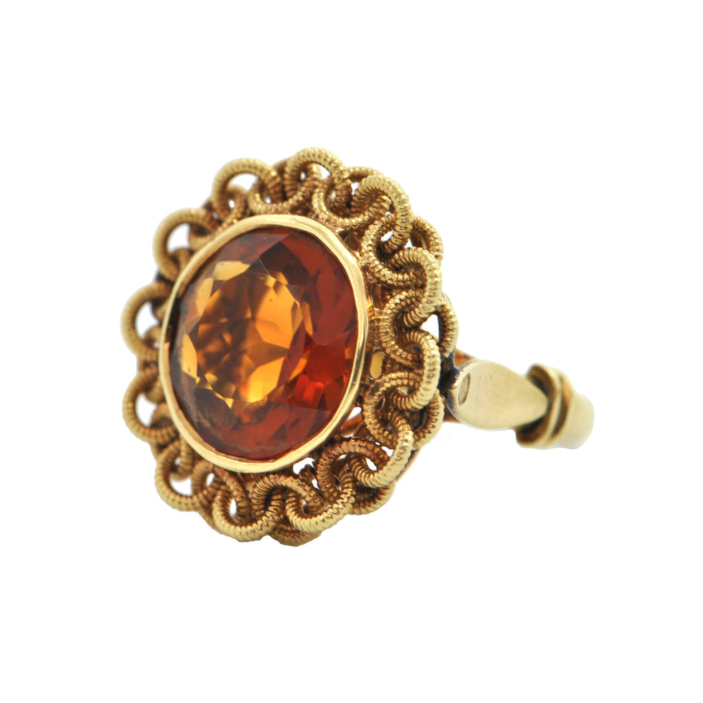 Mid-Century Madeira Citrine 18K Yellow Gold Ring + Montreal Estate Jewelers