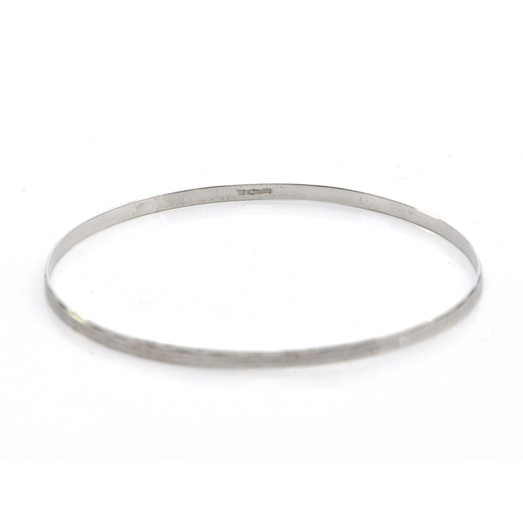 Vintage Italian 18K White Gold Bangle Bracelet with Rectangular Etching + Montreal Estate Jewelers