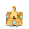 Vintage Lantern charm, turquoise coloured blue glass in 18K yellow gold + Estate Jewelers