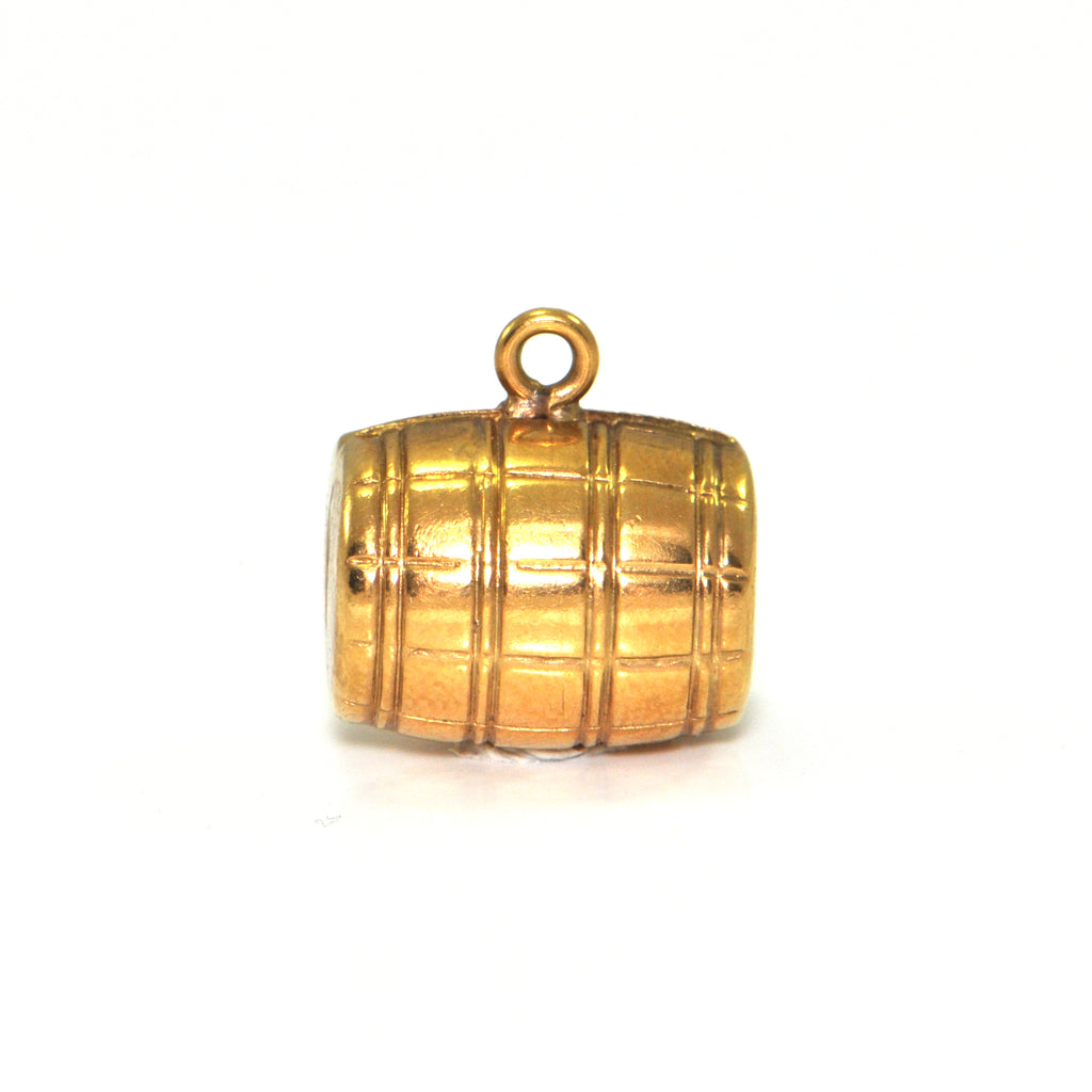 Vintage 18K Yellow Gold Rum Barrel Charm + Montreal Estate Jewelers