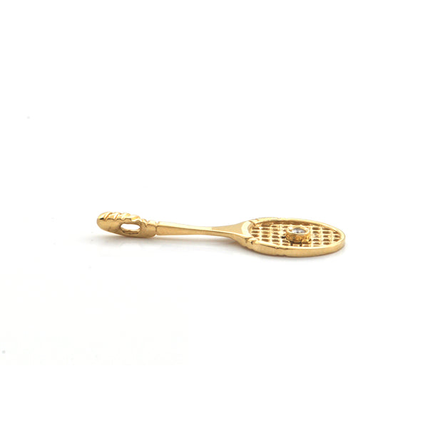 0.03CT Diamond and 18K Yellow Gold Tennis Racket Pendant + Montreal Estate Jewelers