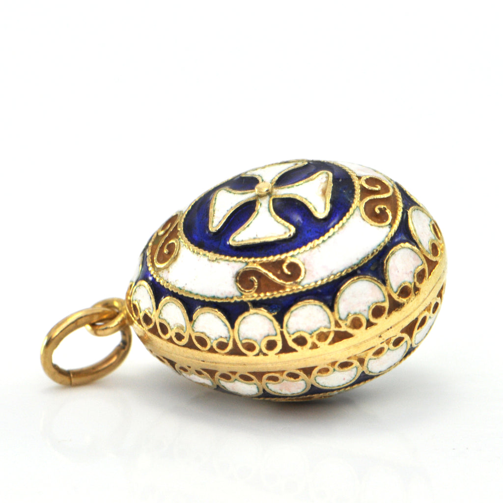 Vintage 18K Yellow Gold and Enamel Egg Charm + Montreal Estate Jewelers