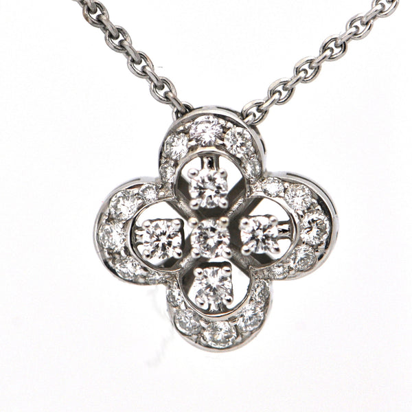 18K White Gold Diamond Quatrefoil Pendant Necklace