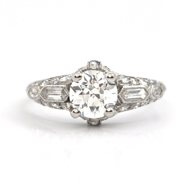 1.13CT Round Transitional Cut Diamond and Platinum Ring C.1930 - GIA certified + Montreal Estate Jewelers