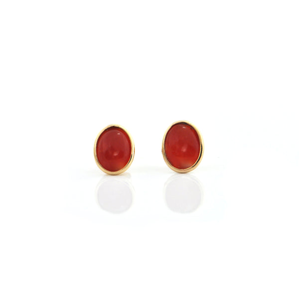 Natural Red Coral 14K Yellow Gold Stud Earrings + Montreal Estate Jewelers