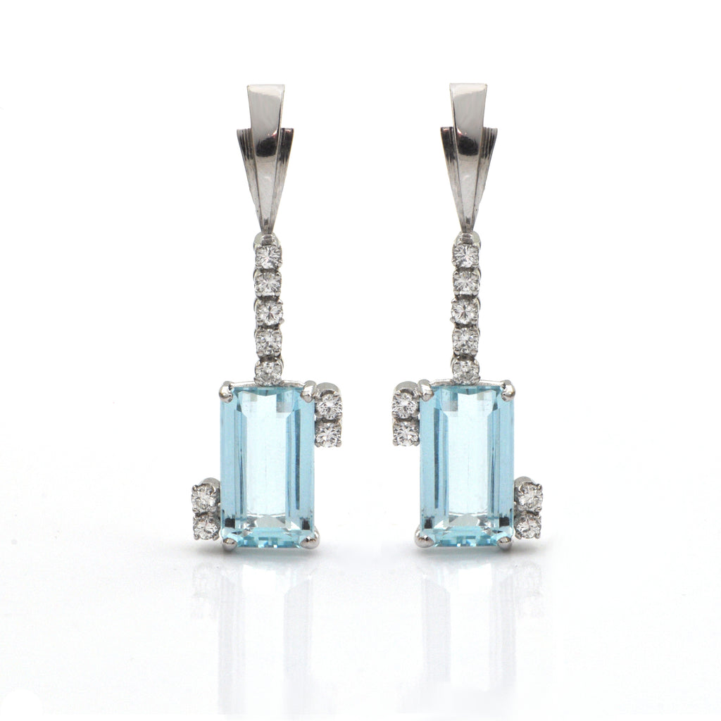 9.5 CT Aquamarine and 0.36 CT Diamond 18K White Gold Earrings + Montreal Estate Jewelers